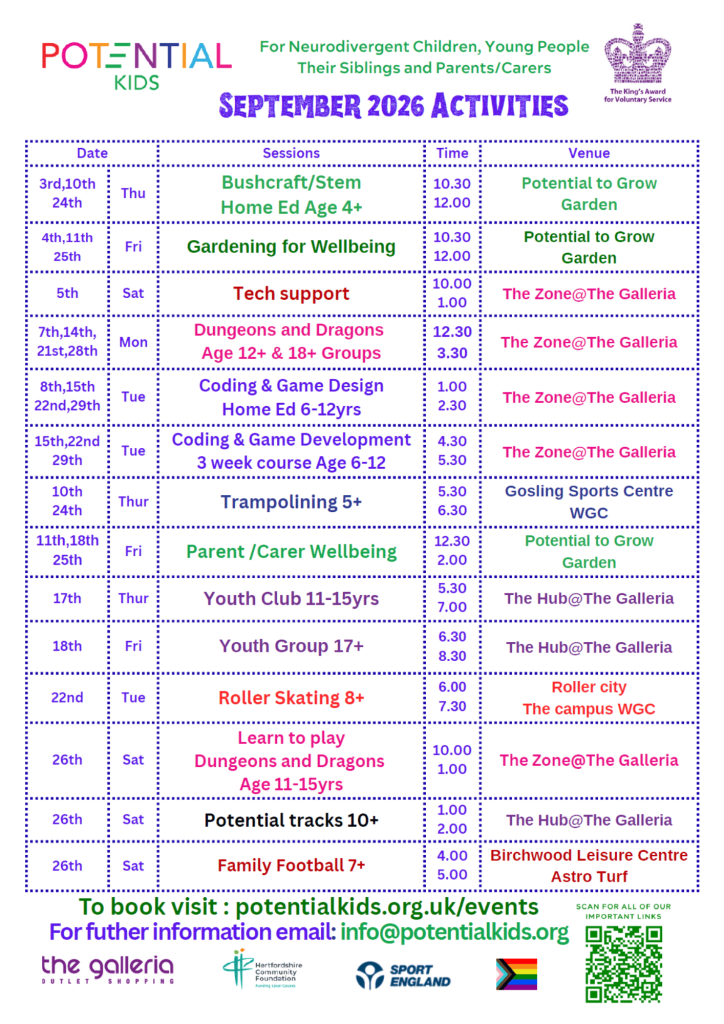 Potential Kids September activities